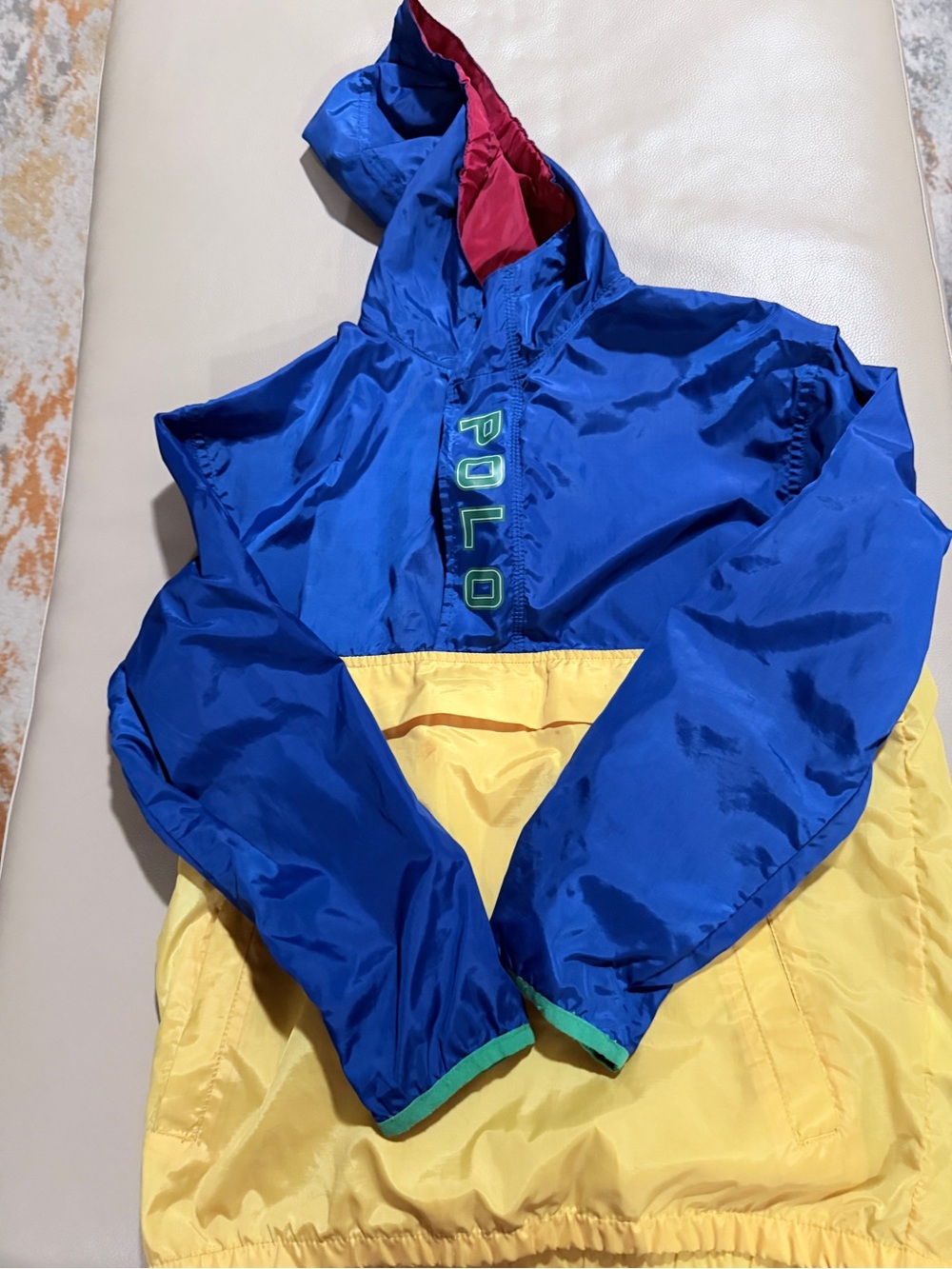 Polo by Ralph Lauren Blue, Yellow & Red Hooded Colorblock Jacket